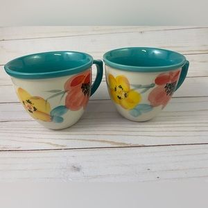 2 The Pioneer Woman Floral Turquoise Coffee Tea Mug Cups 16 oz